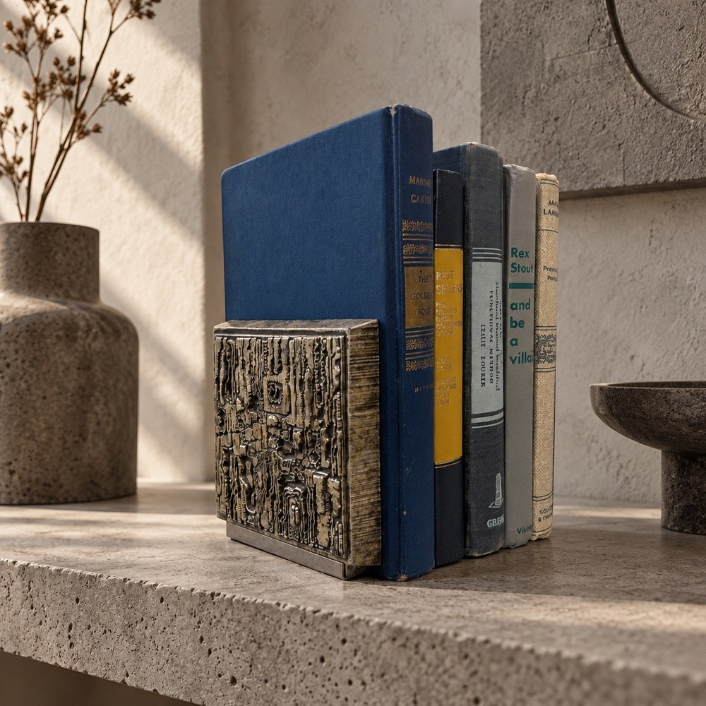 Vintage Bookends Silver Matina Paul Evans Brutalist MCM Set